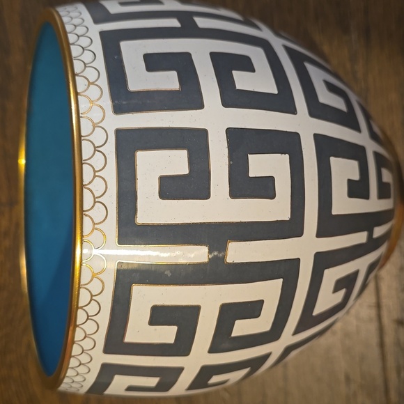 Greek Key Cloisonne Vase, Charcoal, Retail  Price $295.00US, Size Medium - Picture 9 of 12